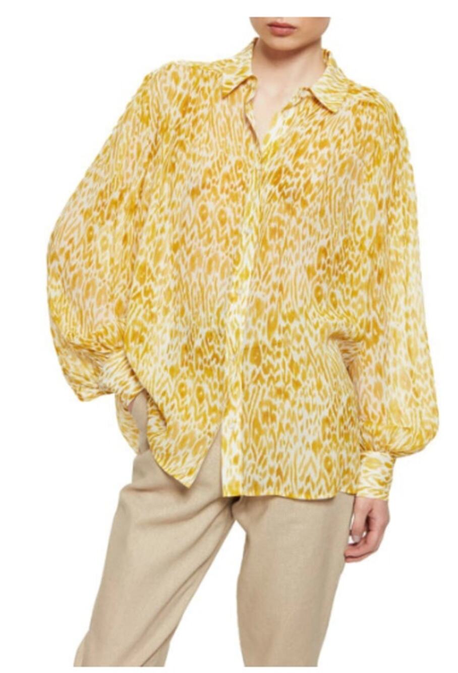 ANNIE BING Caleb Silk Shirt large long sleeve mixed marigold Leopard blouse top